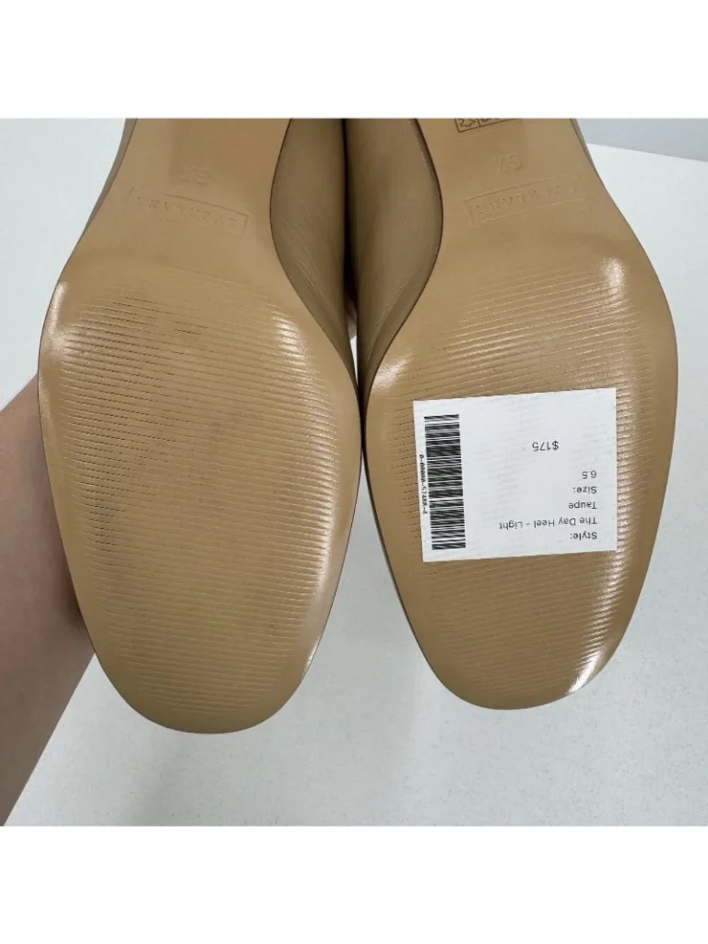Everlane Italian Leather Day Heel Light Taupe 6.5 Women's Elastic Back Comfort